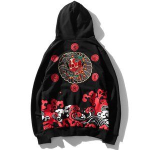 Japanese Embroidery Hoodie Pullover Devil Blood Black Sweatshirt KH-9060